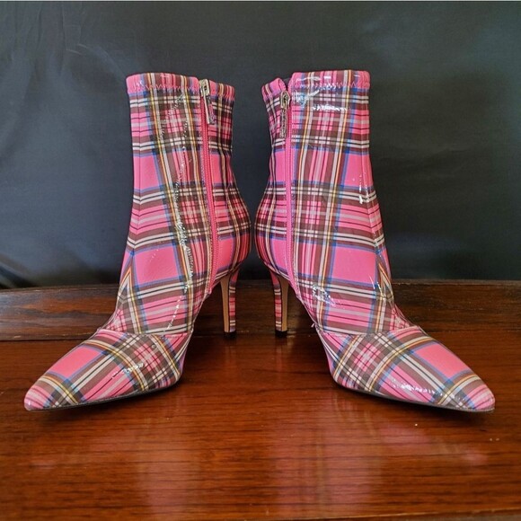 Jessica Simpson High Heel Ankle Boots Pink Plaid Size 6 - Picture 9 of 11